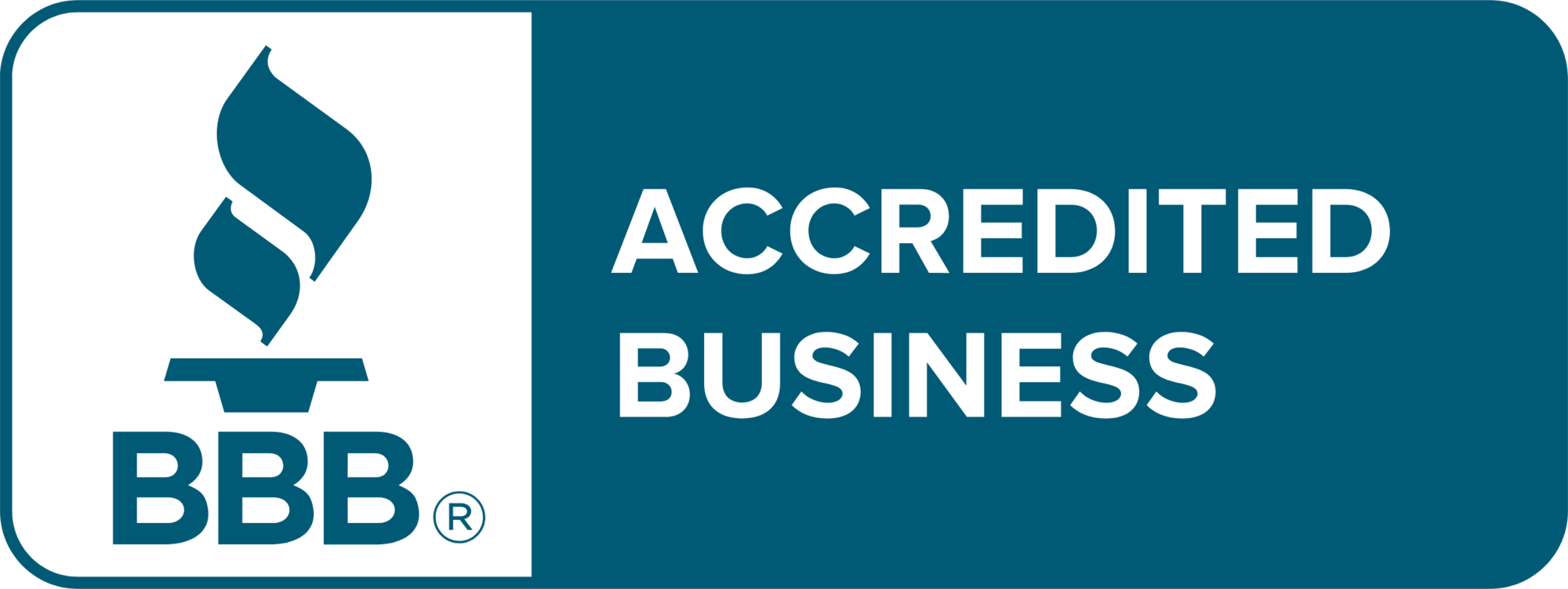 BBB accredited business logo with a torch and the words "Accredited Business".