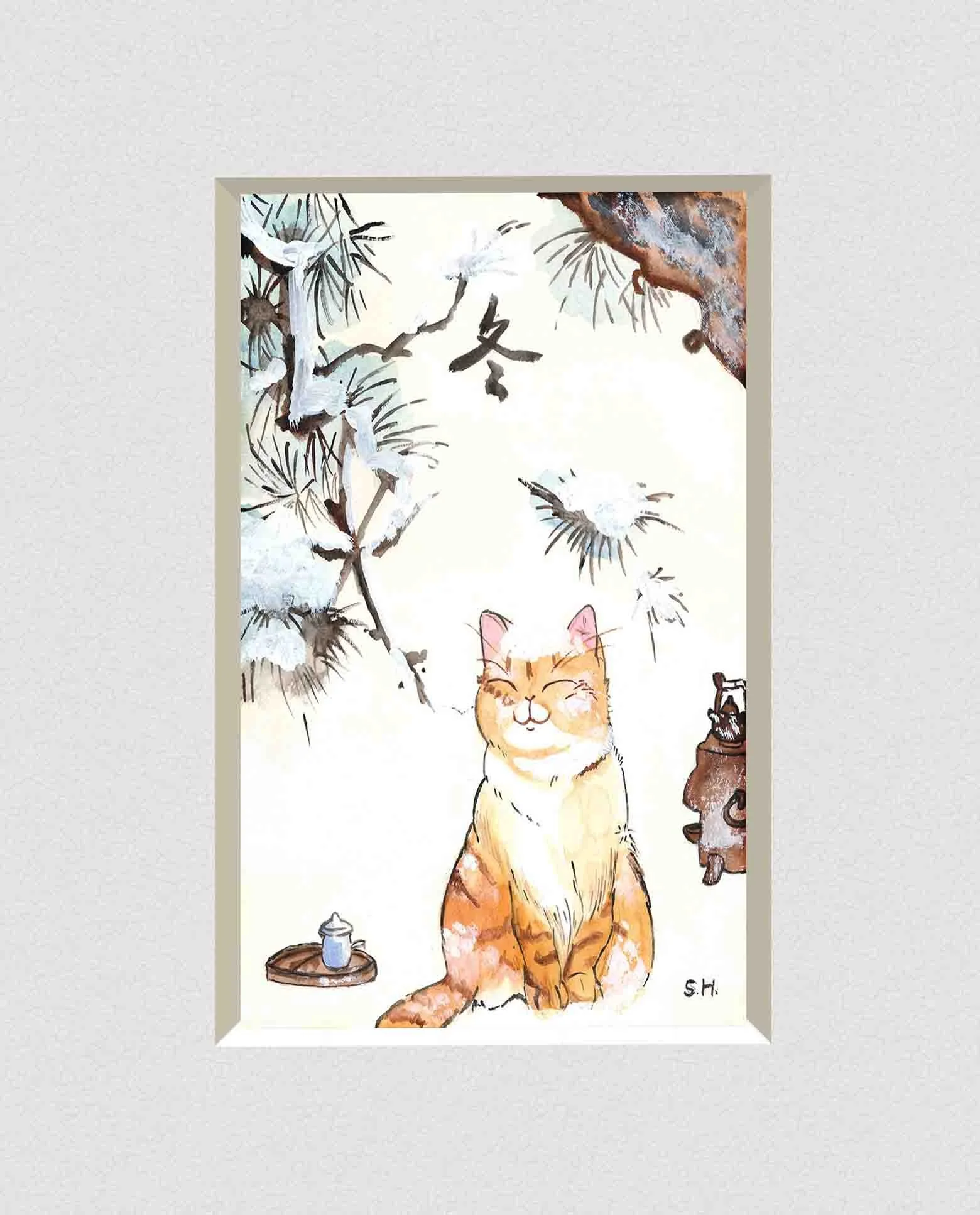 Cat in Winter Matted.jpg