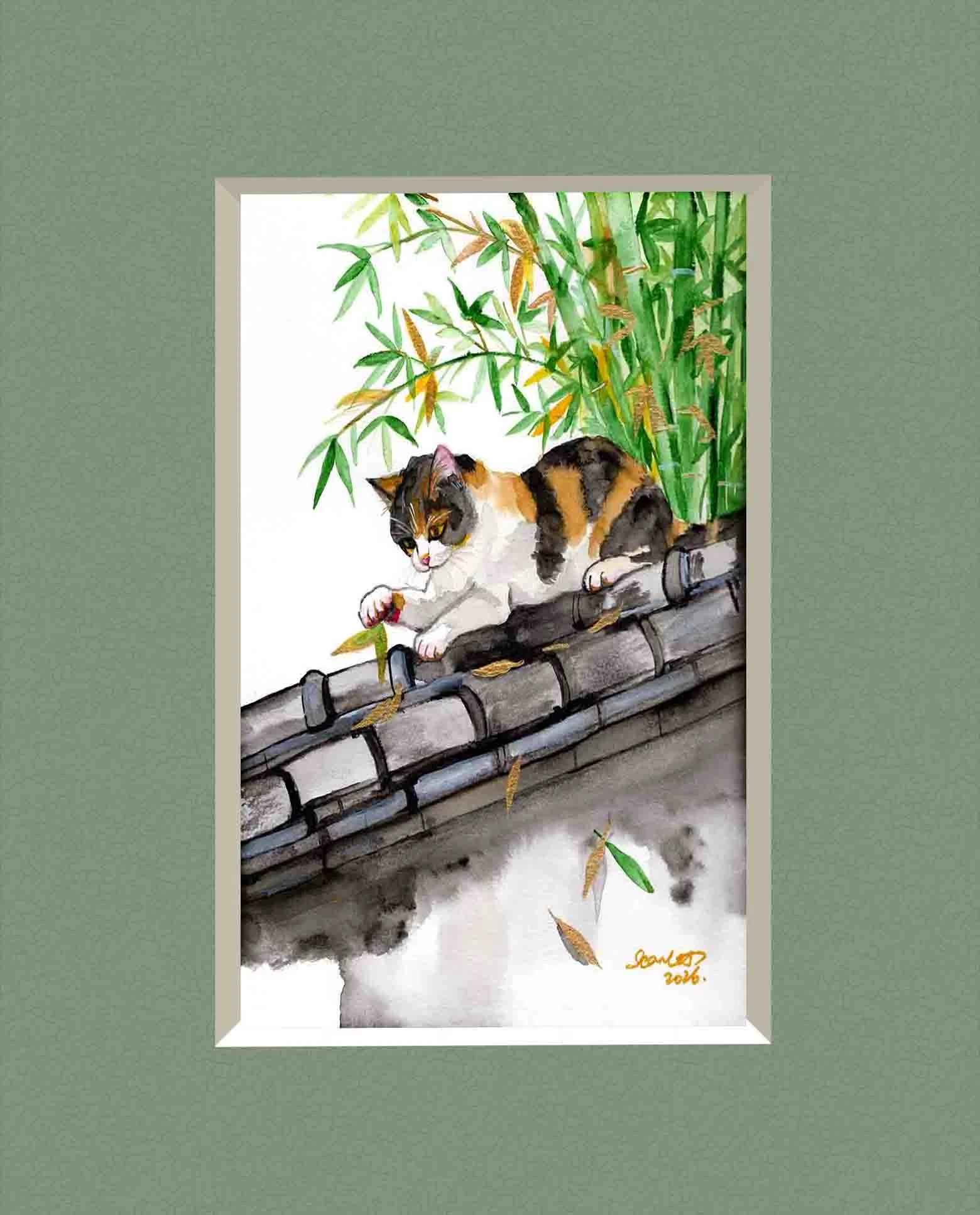 Cat and Bamboo Matted web.jpg