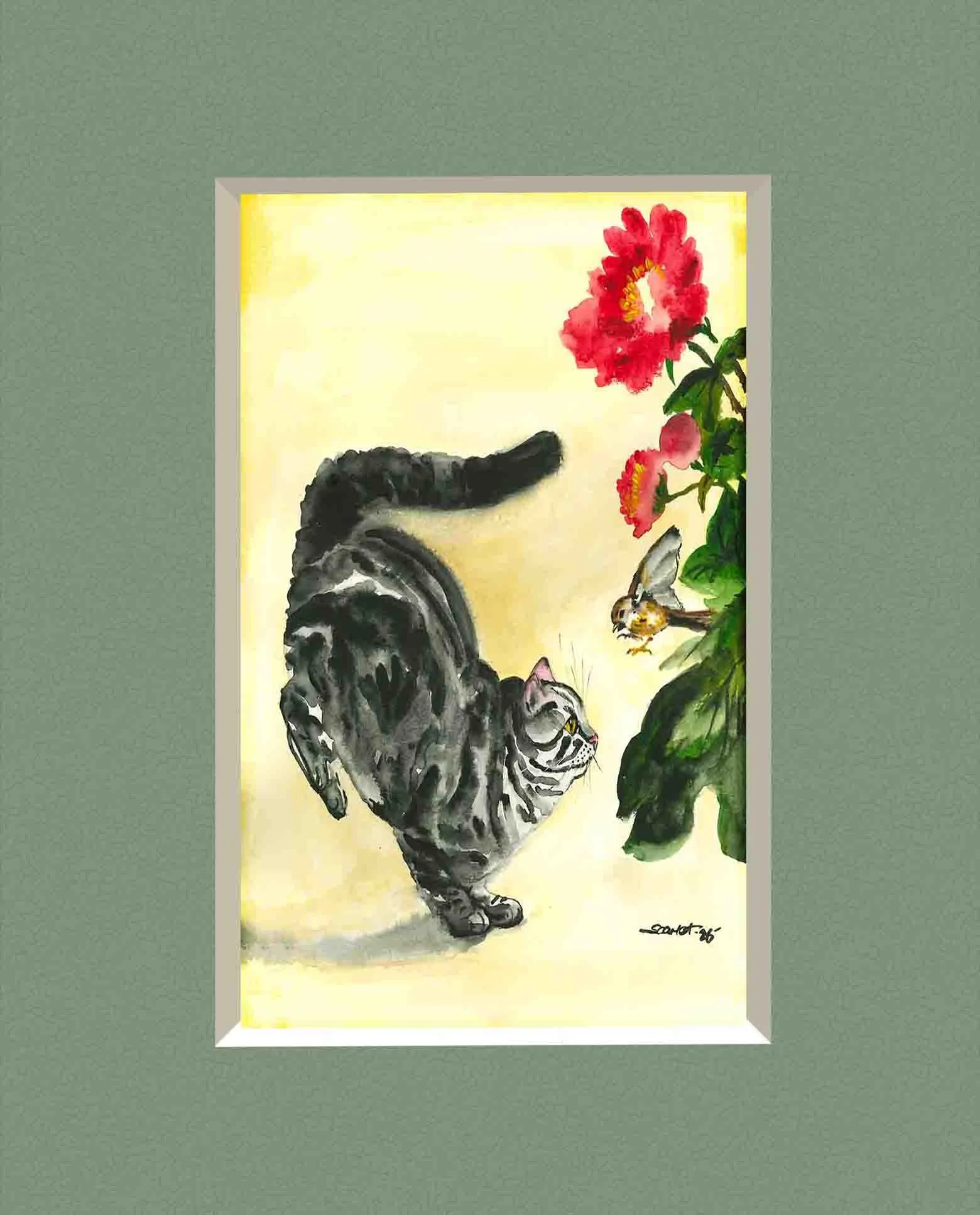 Cat and Bird Matted.jpg