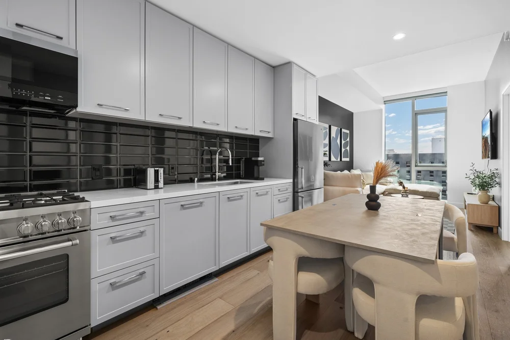 Furnished Downtown Los Angeles apartment kitchen and dining area