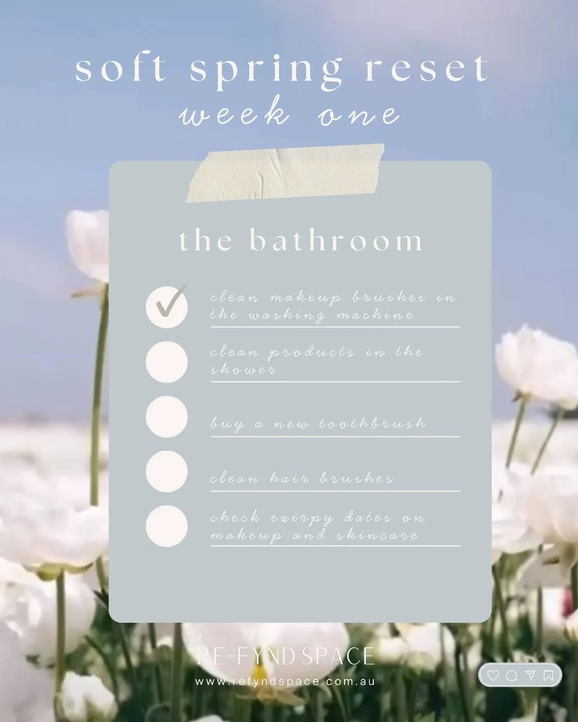 Soft Spring Reset - Week One 🌷🫧

1 - clean makeup brushes in the washing machine. I discovered this tip from the ladies @styleishpod and I've never looked back. 

2 - clean products in the shower. 

3 - buy a new toothbrush because I can't remember