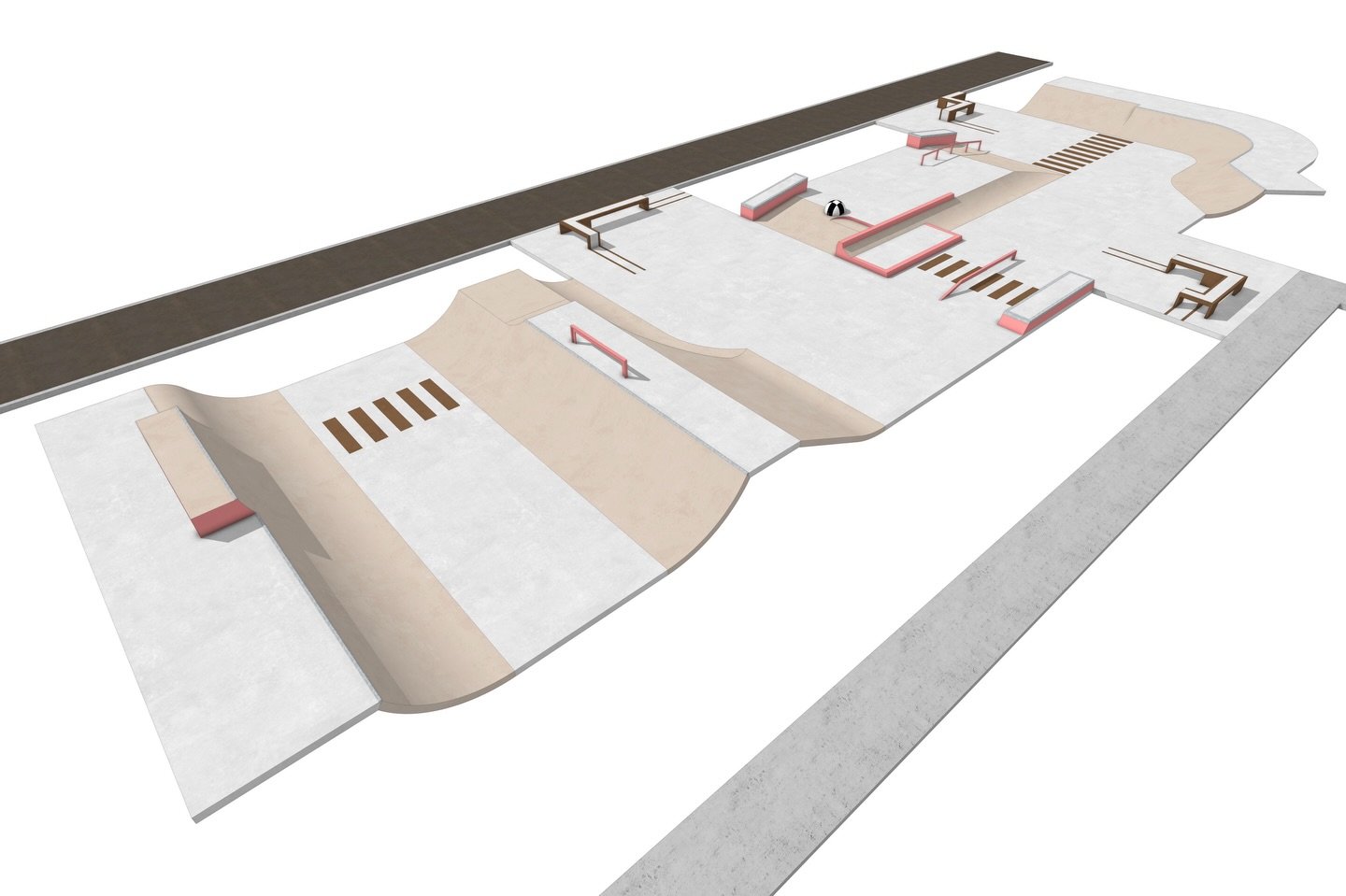 Show your skatepark designs in 3D using free software. Professional results, no compromises.

Let me know if you want to create something like this yourself! NOW is the time to send a message or ask a question.