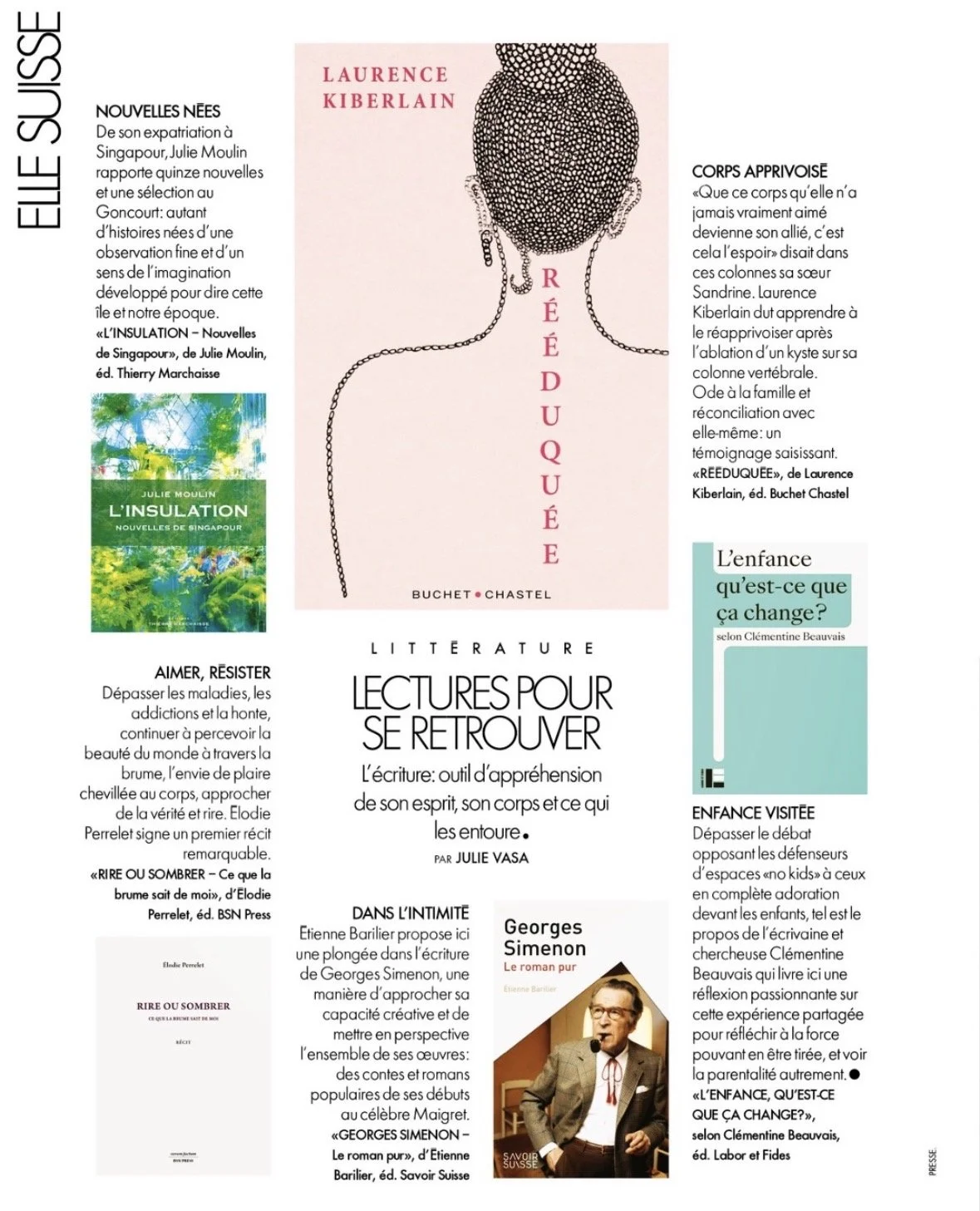 Article de ELLE (Suisse) sur le livre L'insulation, nouvelles de Singapour, de Julie Moulin