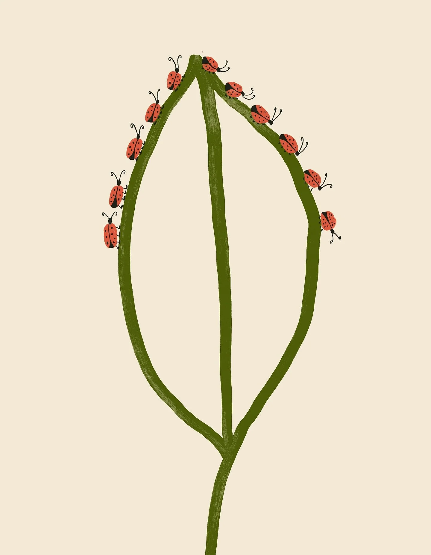 A parade of ladybugs on a leaf @peachtober #peachtober25 #peachtober25leaf