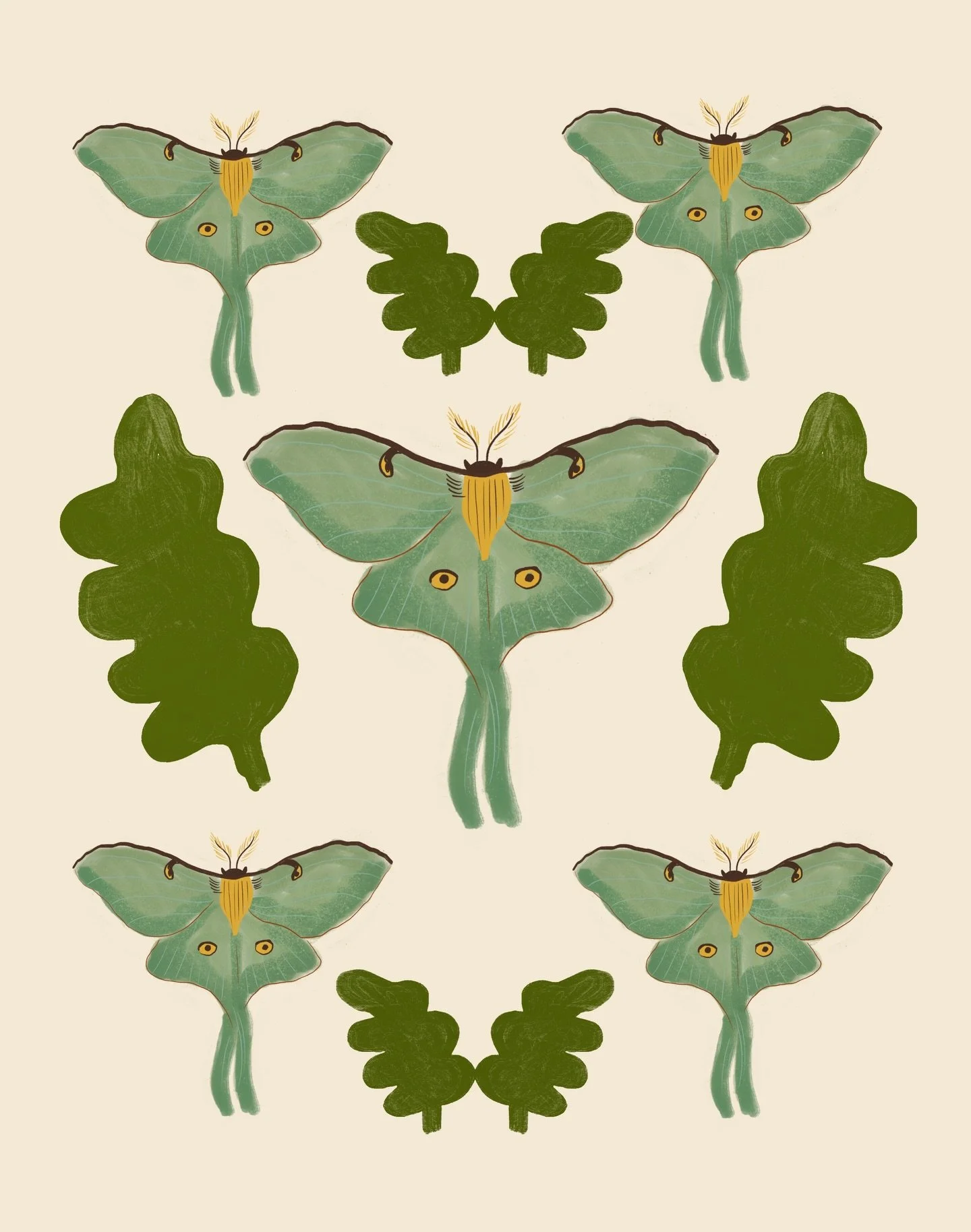 Moth &amp; Oak Tree #2026patternchallengebyholli @hollizollinger 
.
.
.
#patterndesigner #textiledesigns #womenillustrators #freelanceillustrator