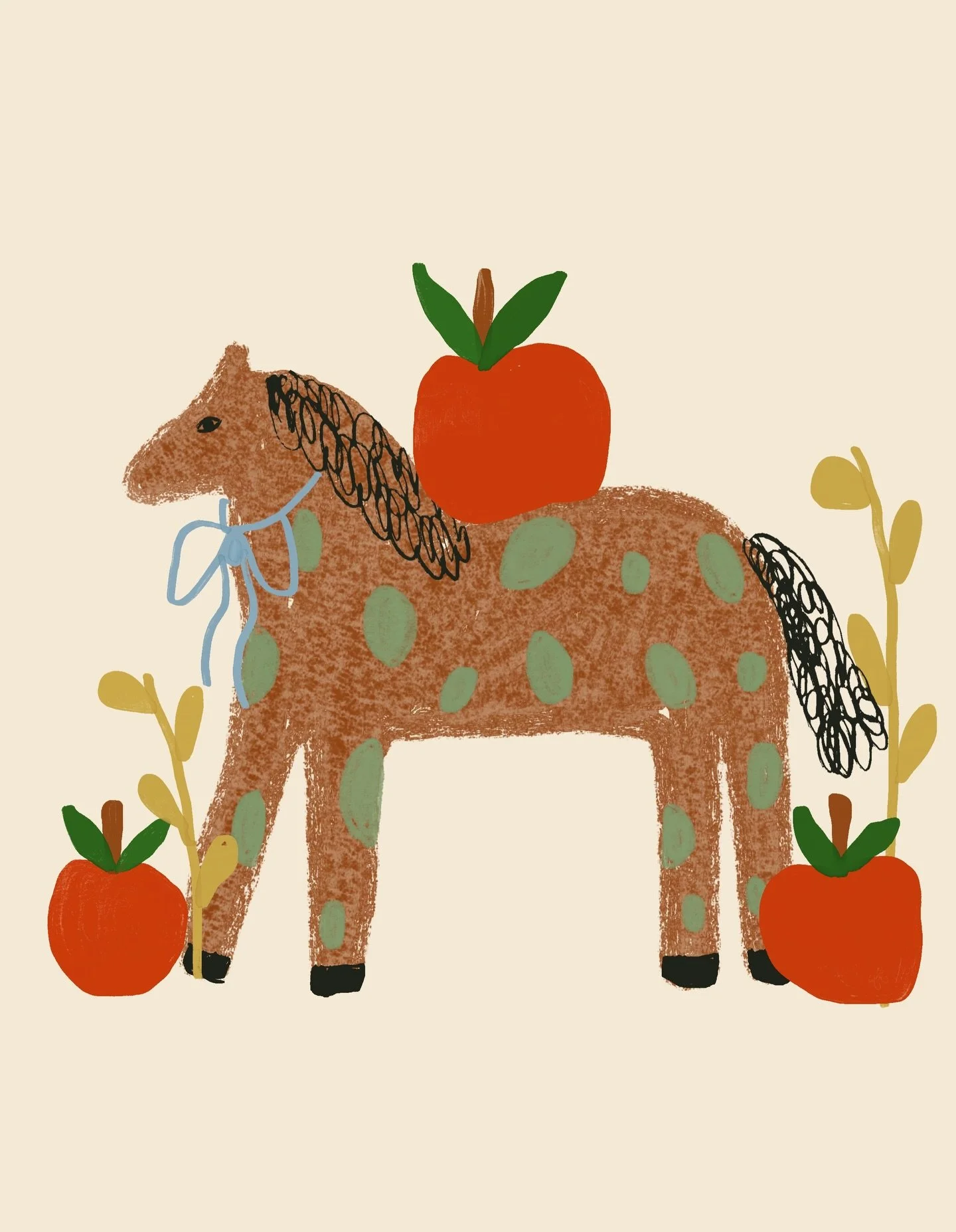 Apples &amp; a horse 
.
.
.
.
.
#illustrationartist #womenillustrators #folkart #horseillustration #freelanceillustrator