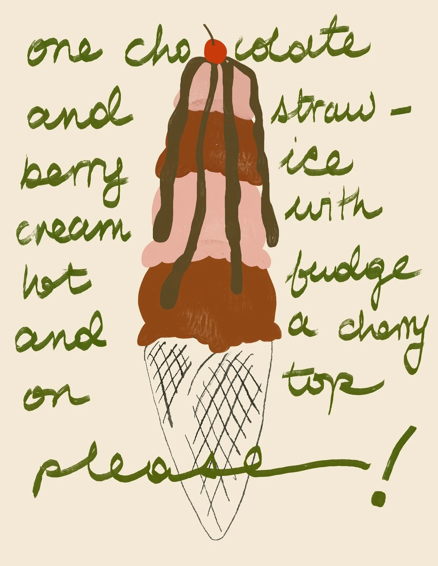 One chocolate and strawberry ice cream with hot fudge and a cherry on top please!
.
.
.
.
#womenillustrators #freelanceillustration #editorialillustrator #foodillustrations
