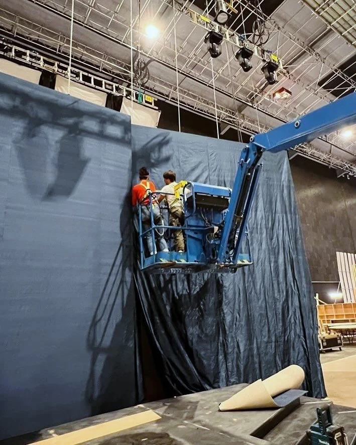 We love installing drapes! IPAF and working at height trained; we love getting up a good tall scaf tower or scissor lift! This install of dupion silk for Disclaimer was a challenge as it had to be done in a day 😅. It&rsquo;s harder than it looks bec