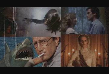 Ripley vs Xenomorph in Alien, Chief Brody hunting the shark in Jaws, battle-ready Grace in Ready or Not, Ash having a romantic moment with girlfriend Linda in Evil Dead II