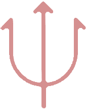 A red trident-like symbol with three prongs, with the middle prong being the longest.