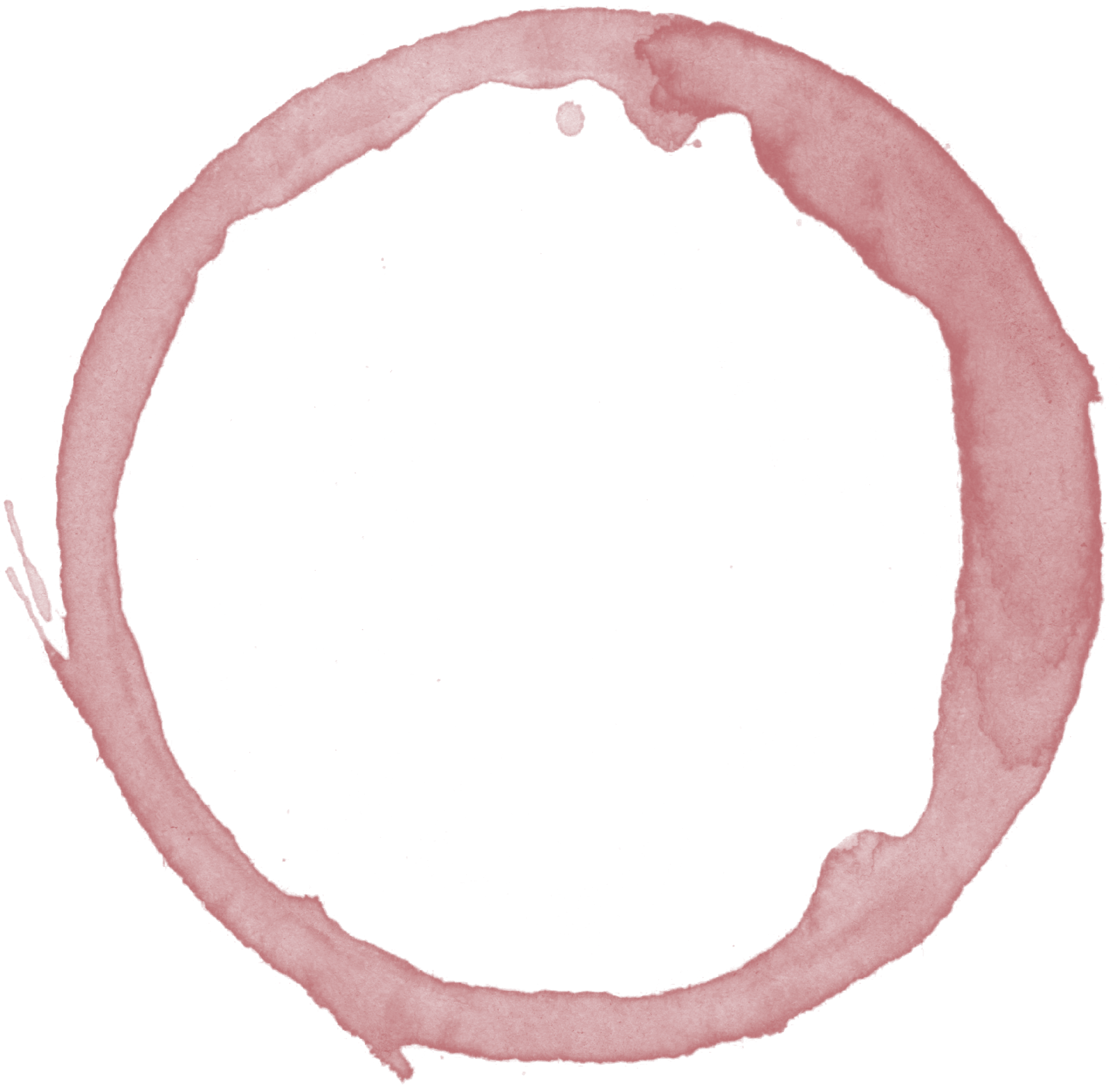 A circle of pink wine around a black center with white speckles.
