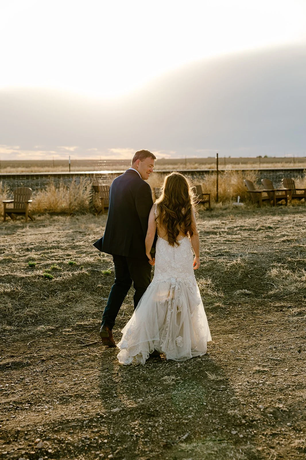 Outdoor wedding ceremony with Texas Panhandle sunset at The Silos at Happy