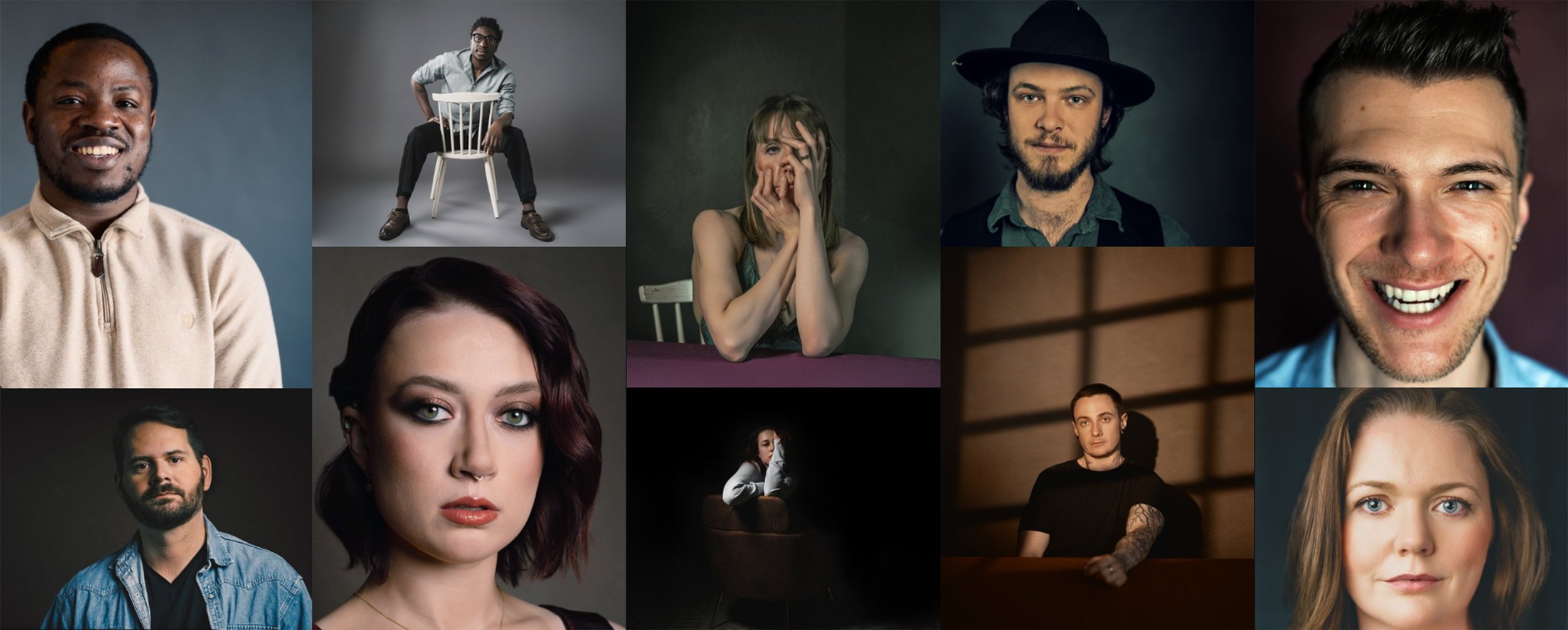 Headshots and portraits of various models and actors