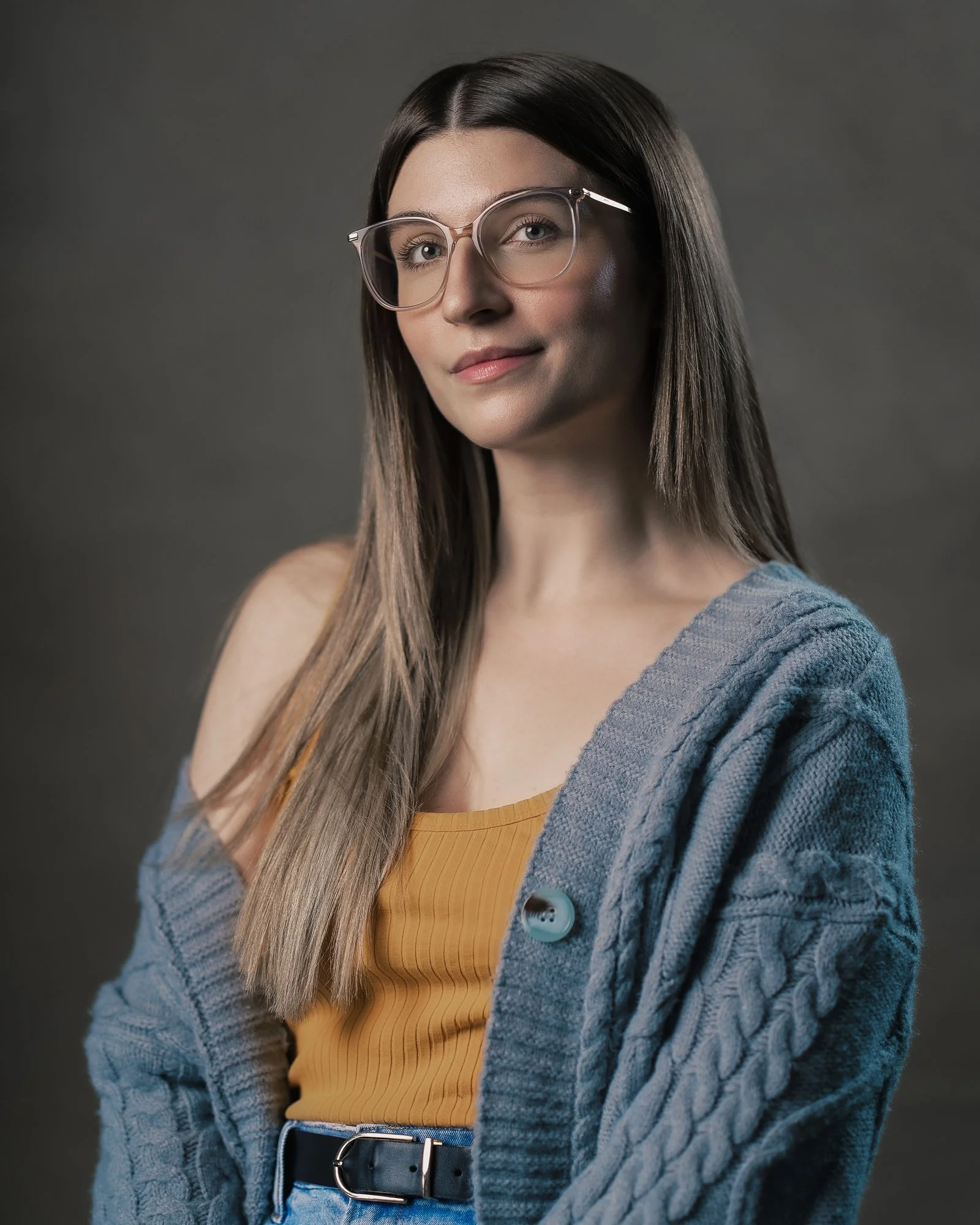 portrait of a woman yellow blue