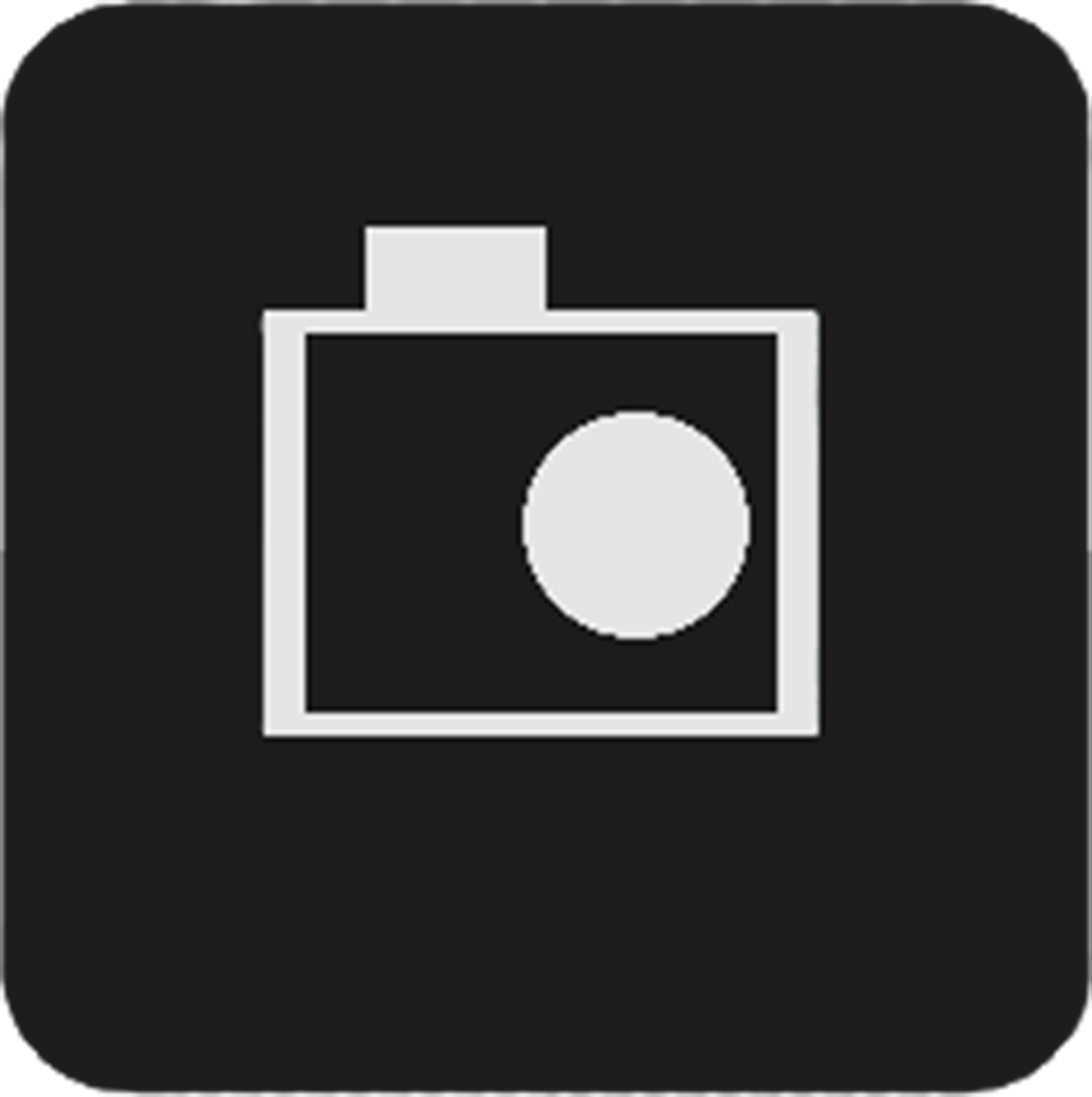 Camera icon in grayscale on black background