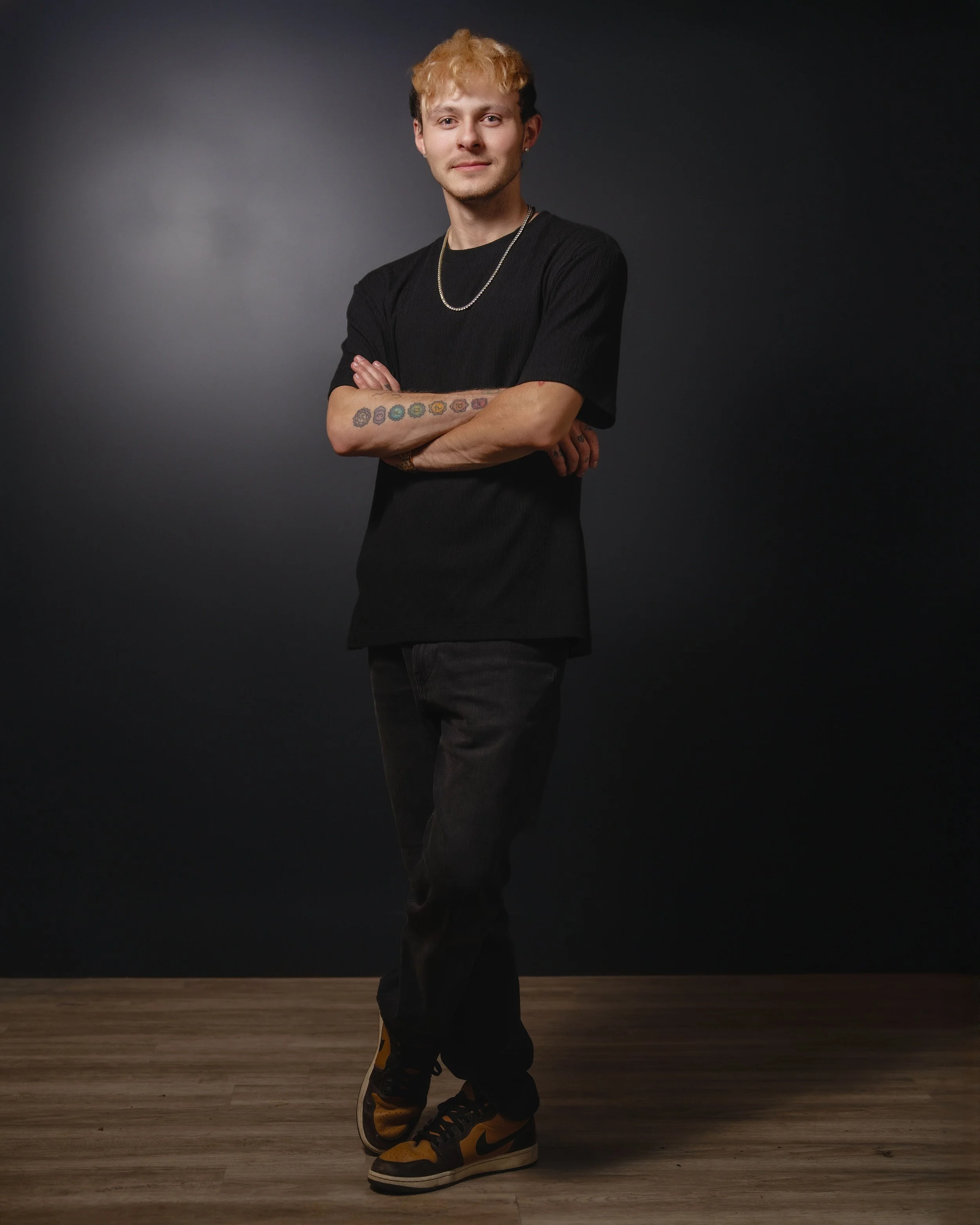 Actor portrait with black and hardwood