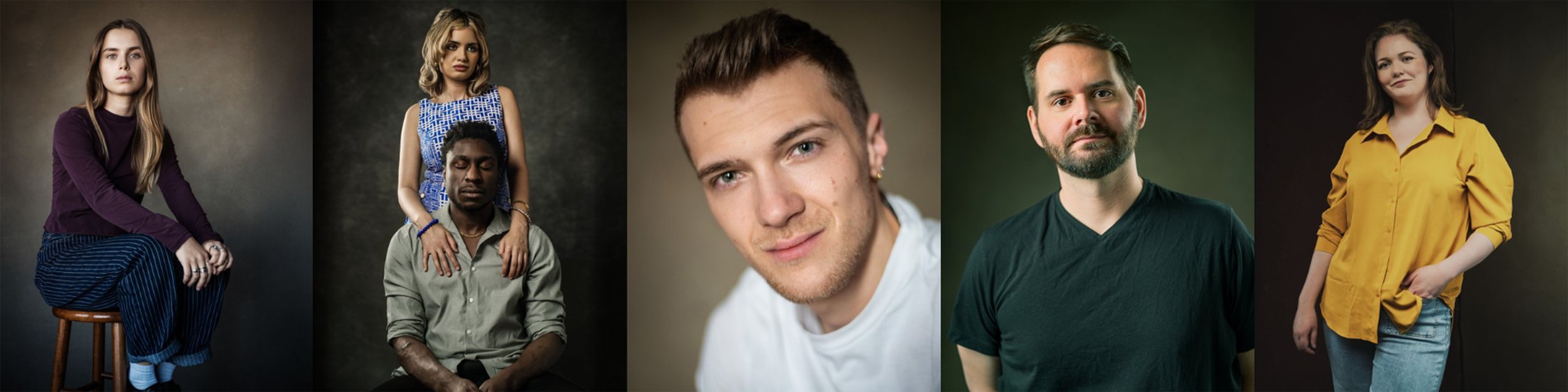 Headshots and portraits of various actors and models in a strip. My clients