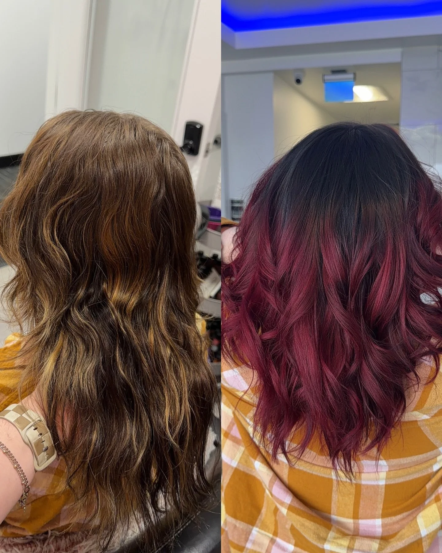 I miss when before &amp; after hair photos looked like this. 
I&rsquo;m gonna bring it back this year 🤣💥🍒🖤

black hair / red hair / ombr&eacute; / chesapeake VA / hairstylist