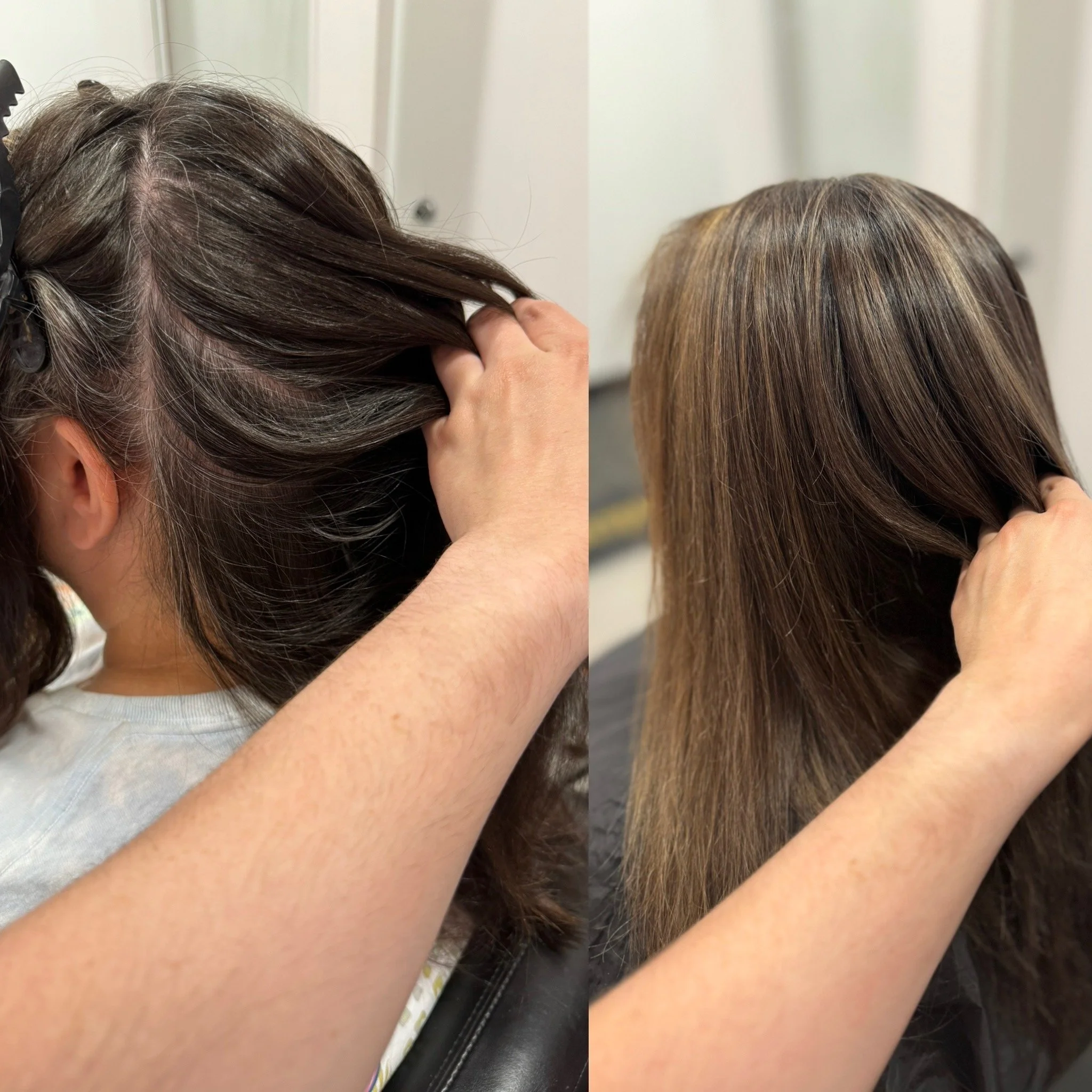 before and after of blending gray hair