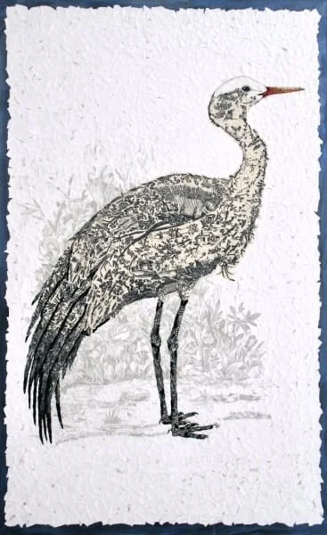  Grand Dame  2026, wallpaper collage with acrylic, 48 x 30" 