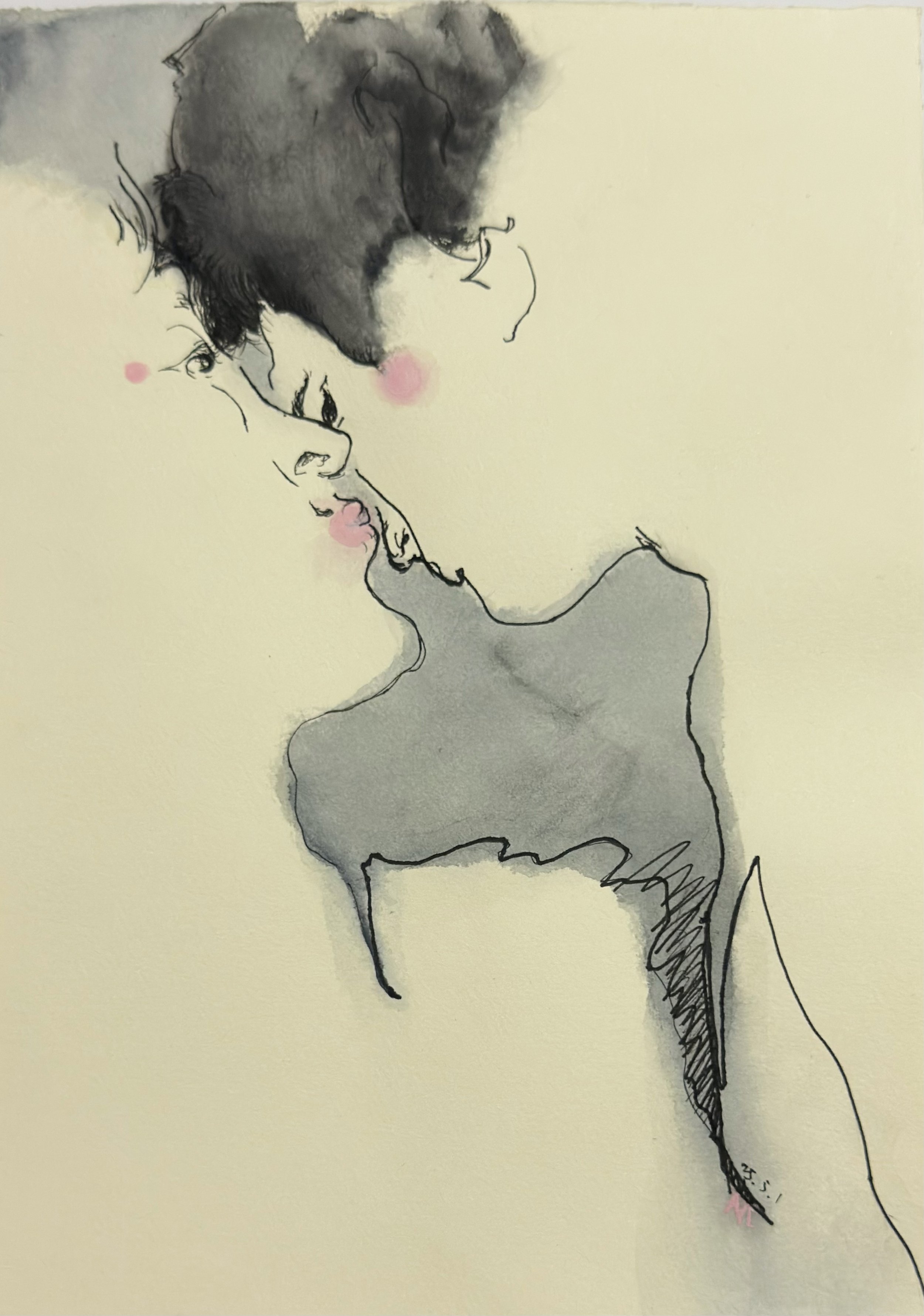 不能说的秘密 -
May, 2025, Ink and pointliner on paper - 27 x 19 cm