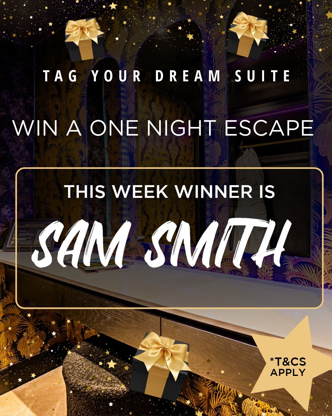 A moment of pure boutique indulgence.

 🥂We are delighted to announce the first winner of our "Tag Your Dream Suite" competition.

A huge congratulations to Sam Smith!You have won a one-night escape for two in your chosen designer suite.

