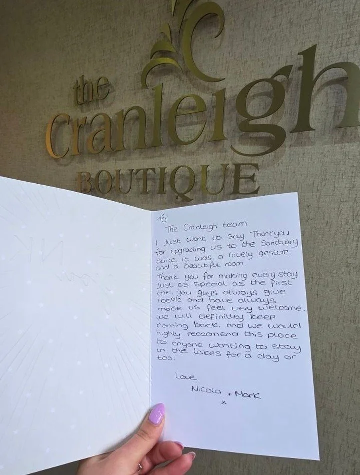 When our returning guests send this much love, you know you&rsquo;re doing something right! ✨💍

We were absolutely blown away by this beautiful gift and heartfelt card from Nicola and Mark.

A huge part of the signature Cranleigh experience is makin