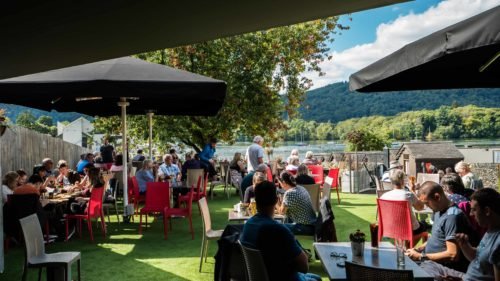 people having fun at the lake view garden bar