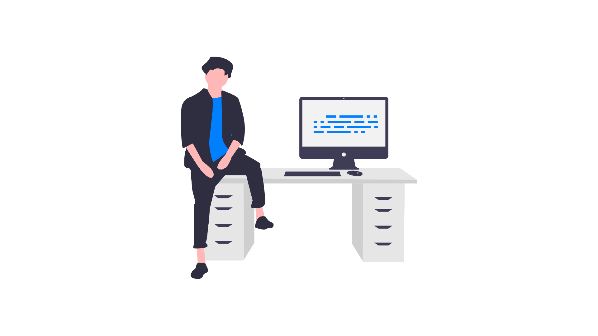 An illustration of a web designer sitting on a desk