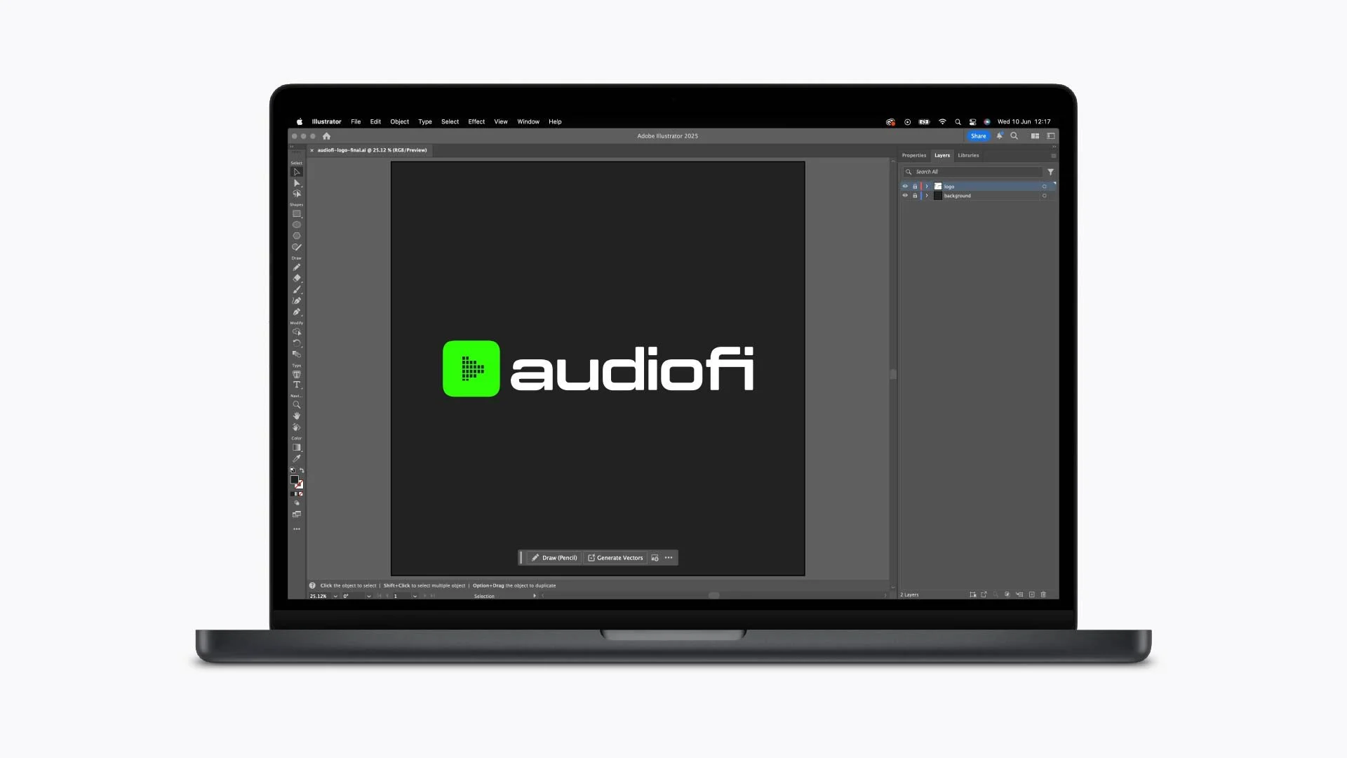 A picture of a logo design project on a laptop.