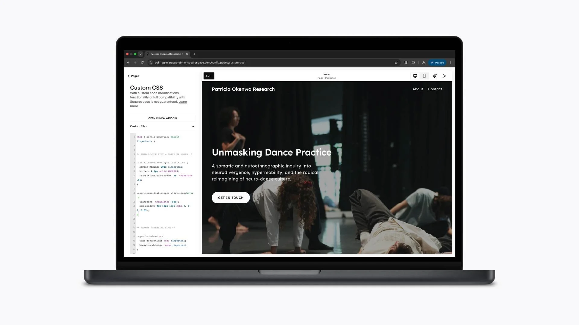 A picture of a custom Squarespace project