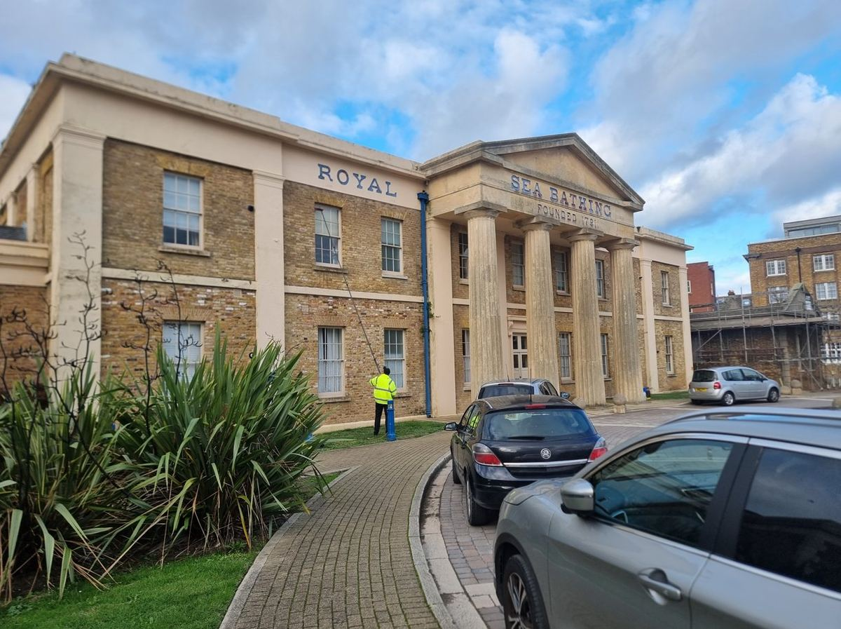 Pure water fed pole window cleaning at a heritage building in Canterbury