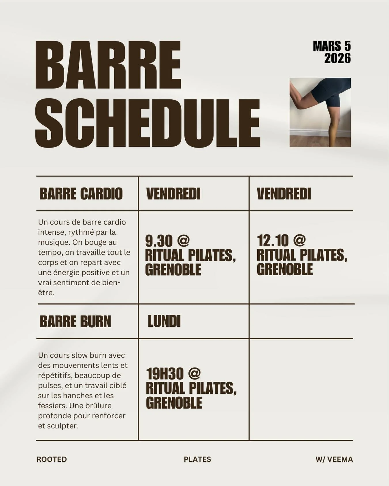 Envie de bouger? Rendez vous demain chez @ritualpilates_grenoble pour une s&eacute;ance sur le tapis rythm&eacute;e, dynamique et d&rsquo;&eacute;nergie positive 🧡

#grenoble #barre #barrecardio #pilates #pilatesstudio