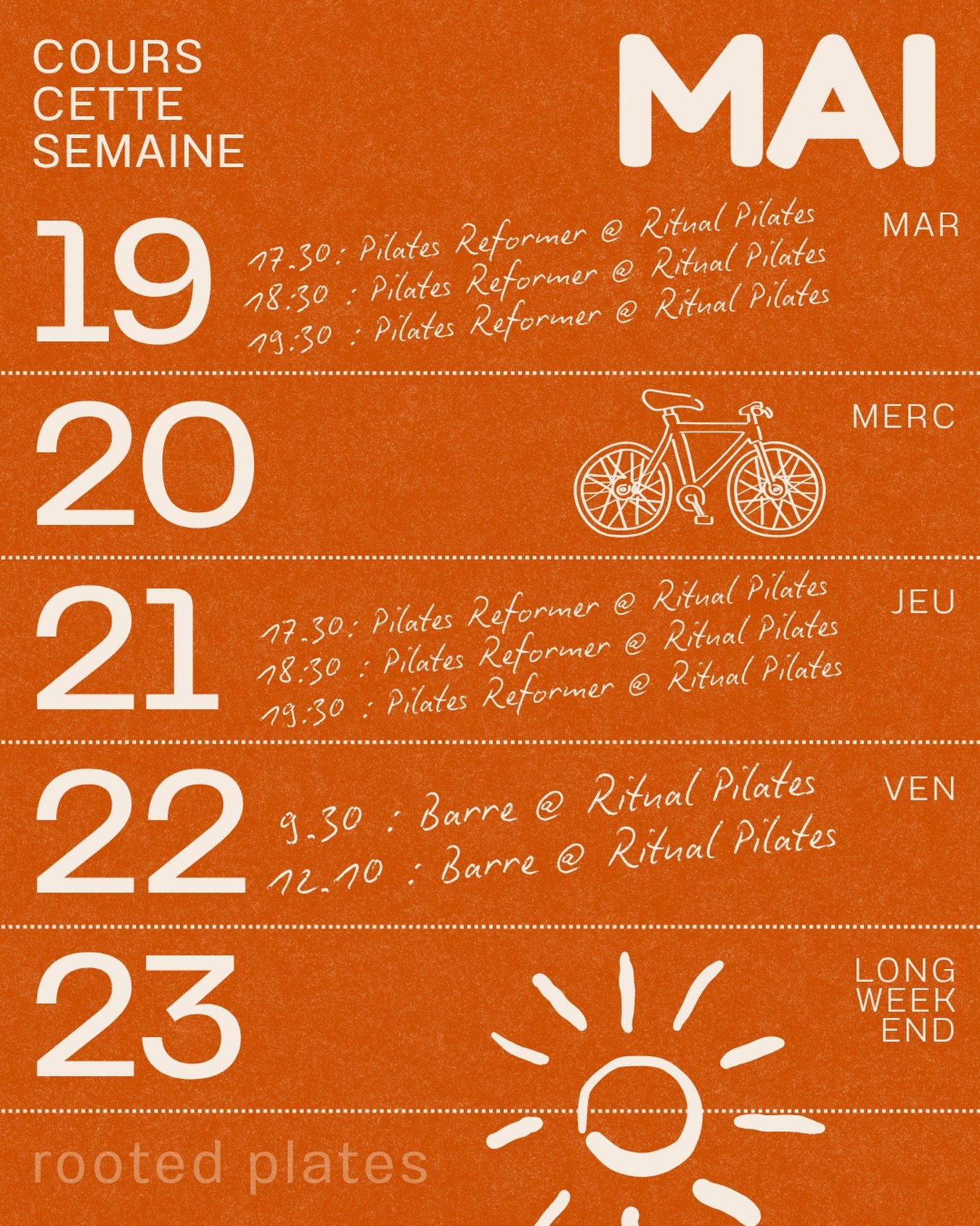 Les cours de Barre sont de retour cette semaine :) la meilleure fa&ccedil;on de bouger, se renforcer, s&rsquo;&eacute;tirer et se recentrer avant le long weekend 🌞 

Au programme : bonne &eacute;nergie, mouvement intenses, muscles qui br&ucirc;lent 