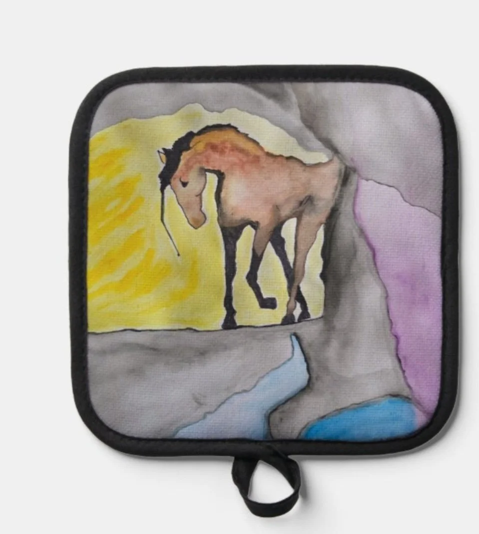 Pot Holder, Oven Mitt & Dish Towel set - Emerging from the Storm (watercolor)