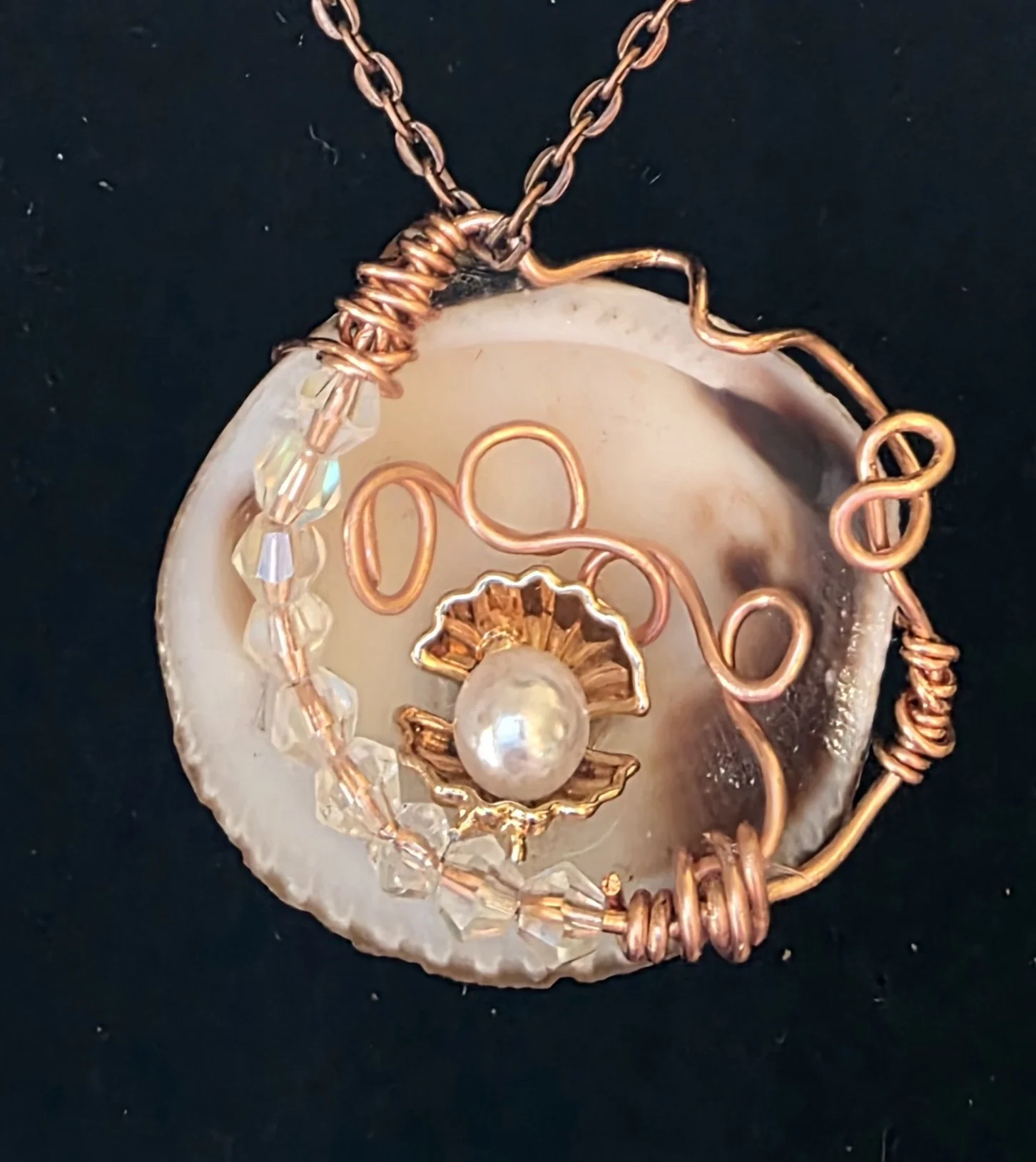 Authentic Oregon Coast Cockle Shell, Quartz Crystal bead and Austrian glass beads