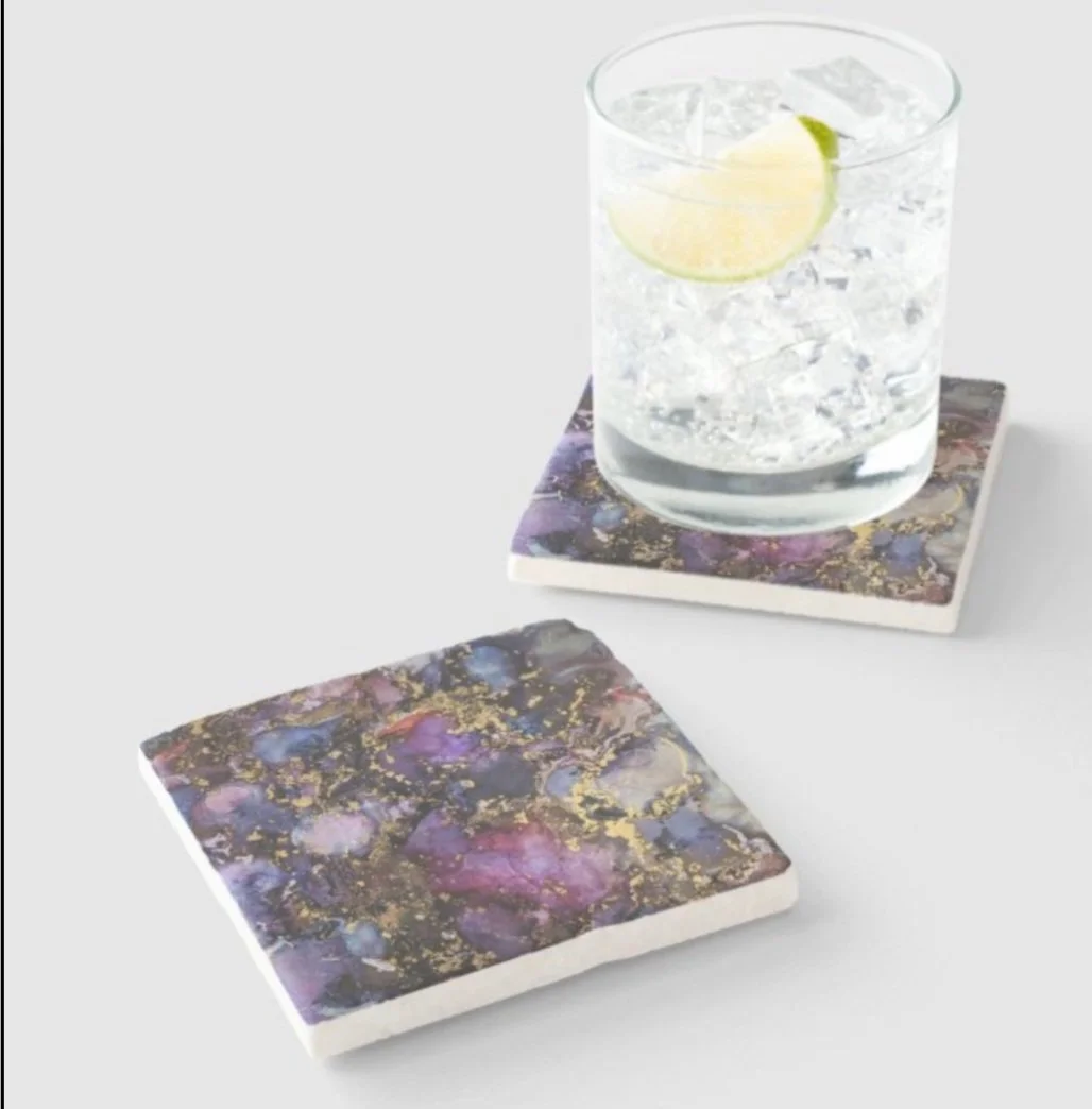 SET OF SIX STONE COASTERS - Alcohol Ink - Galactic