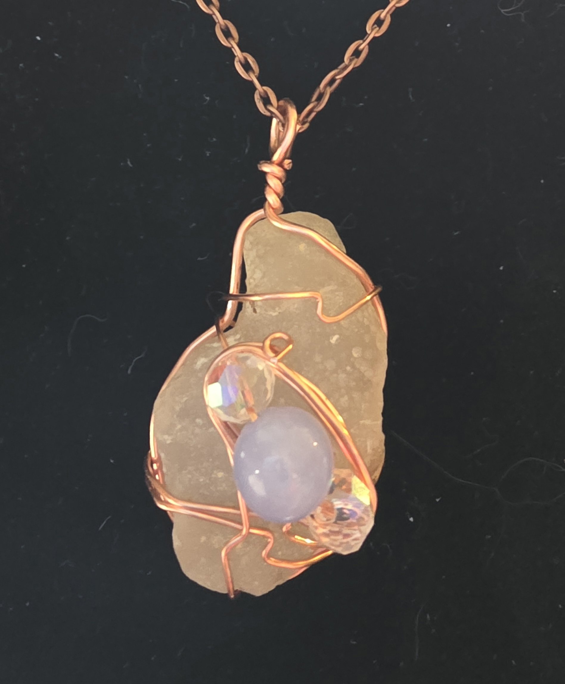 Authentic Oregon Beach Agate, Aquamarine bead with Austrian glass beads