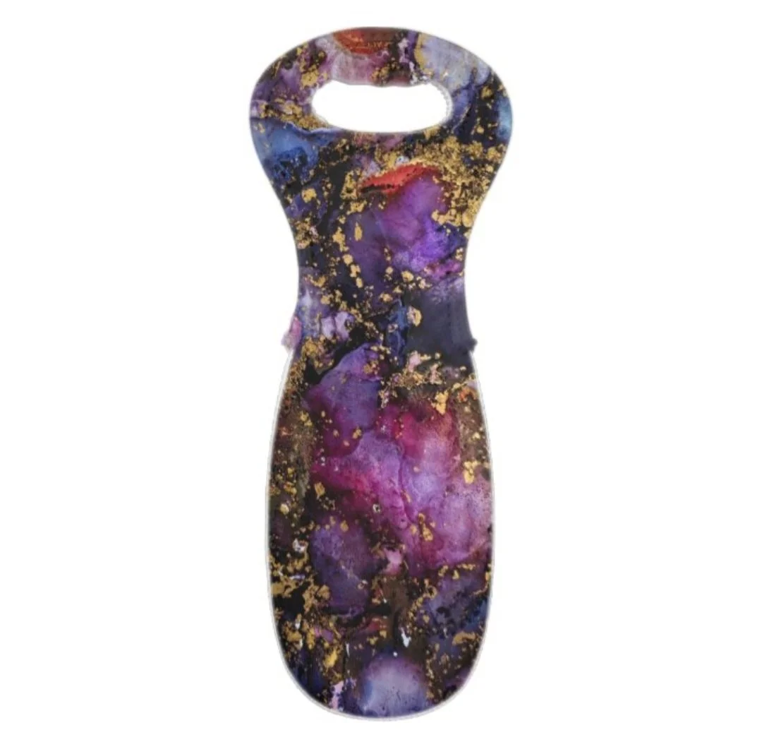 GALACTIC - Alcohol Ink Painting WINE TOTE WITH TWO MATCHING STEMLESS WINE TUMBLERS