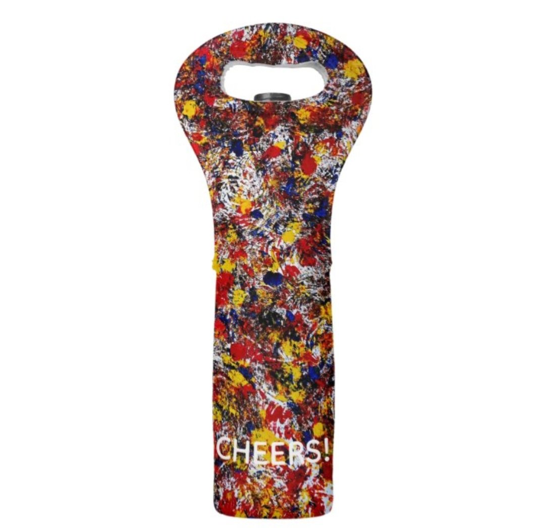 CHEERS TO LOVE! - Gouache Painting WINE TOTE WITH TWO MATCHING STEMLESS WINE TUMBLERS - Abstract Happiness