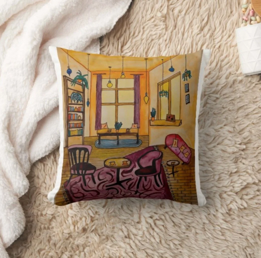 16x16 IT'S JUST COFFEE ACCENT PILLOW - Watercolor