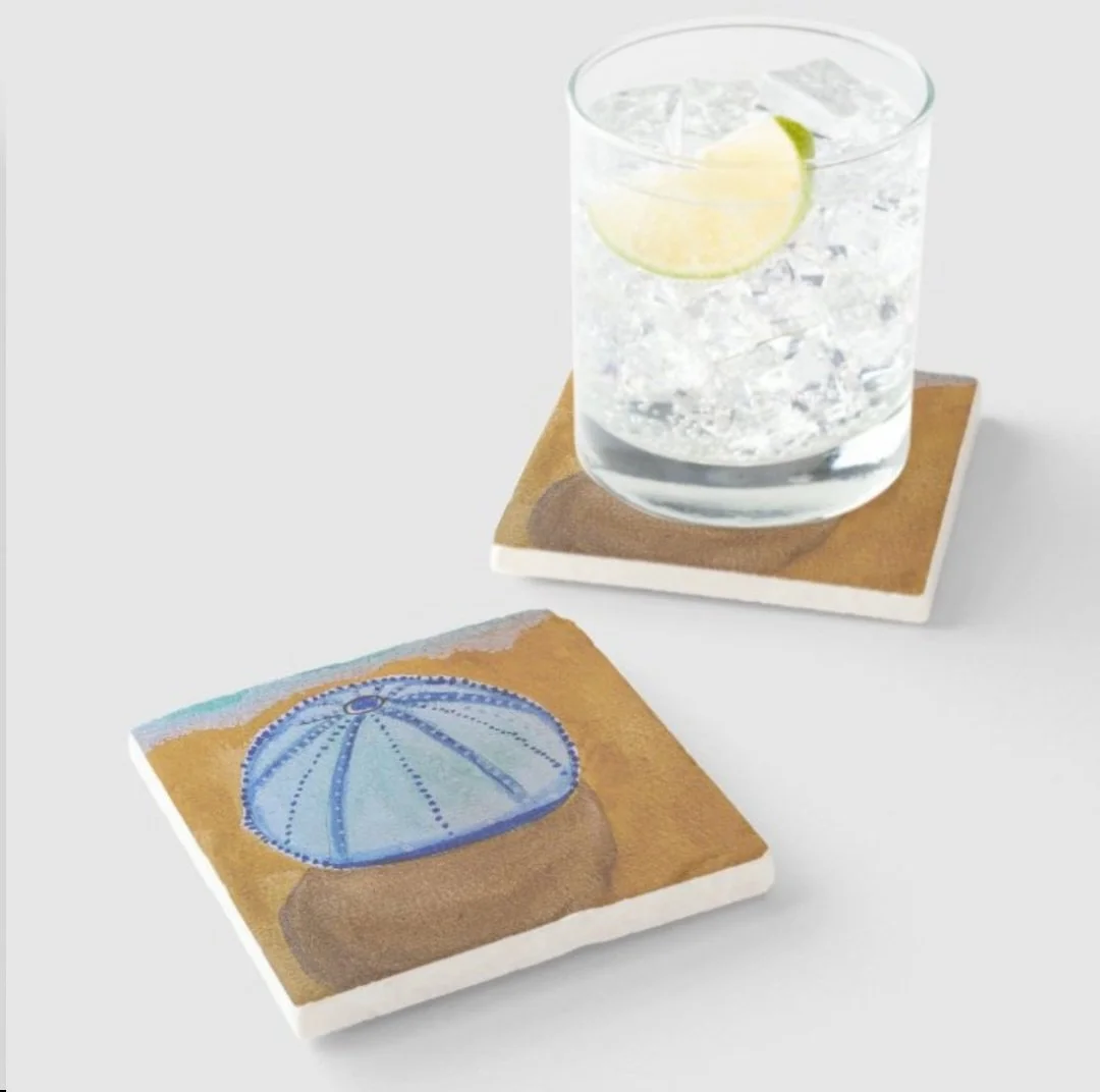 SET OF SIX STONE COASTERS (watercolor)
