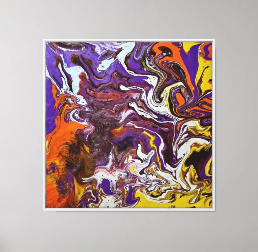 Giclee Wrapped Liquid Paint Pour - "Wind Cutting Through The Chaos"