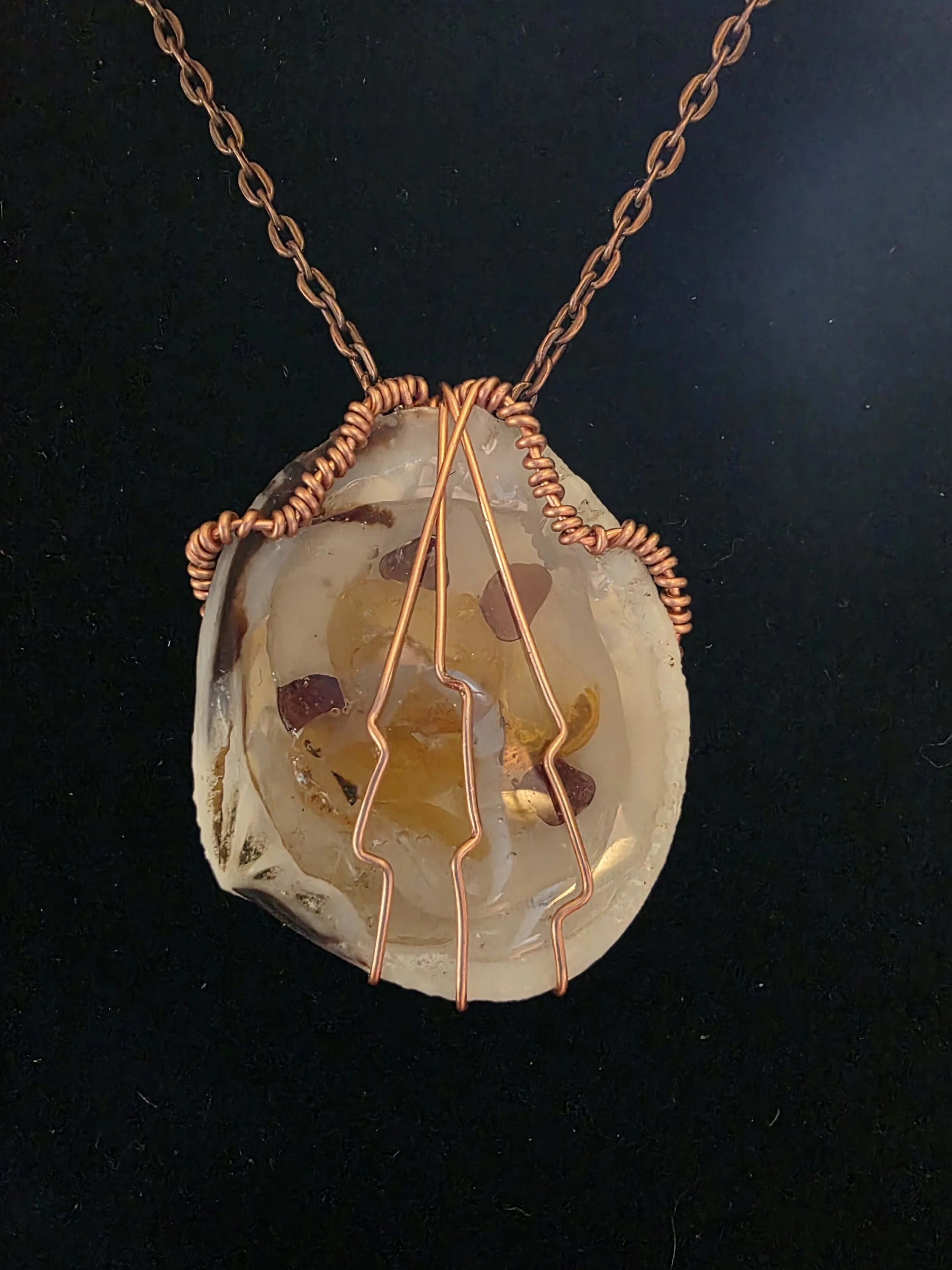 Authentic Oregon Coast Cockle Shell with Oregon Beach agates and garnet in resin