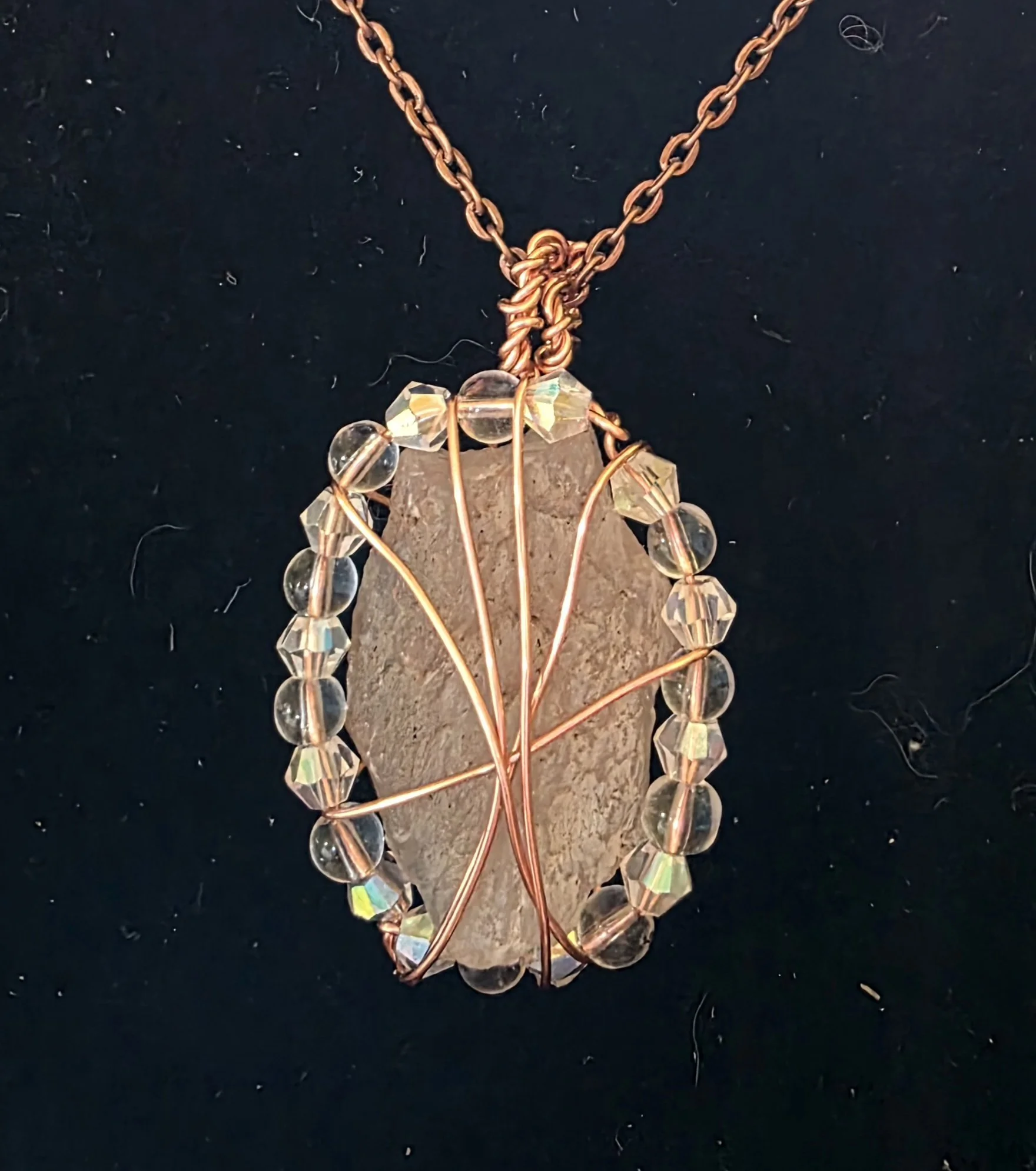 Authentic Oregon  Agate encircled in Quartz Crystal beads and Austrian glass beads