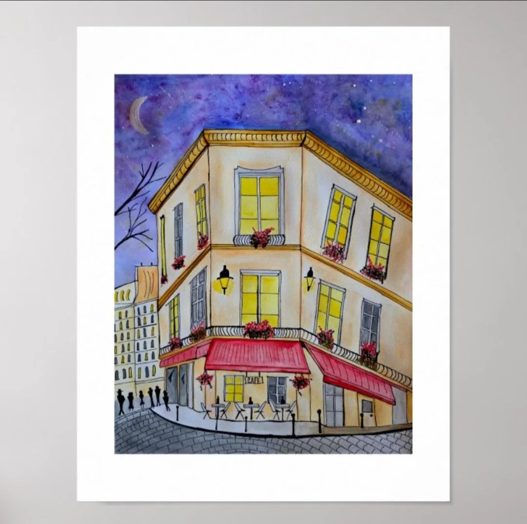 11x14 FRENCH CAFE - Watercolor Giclee Print