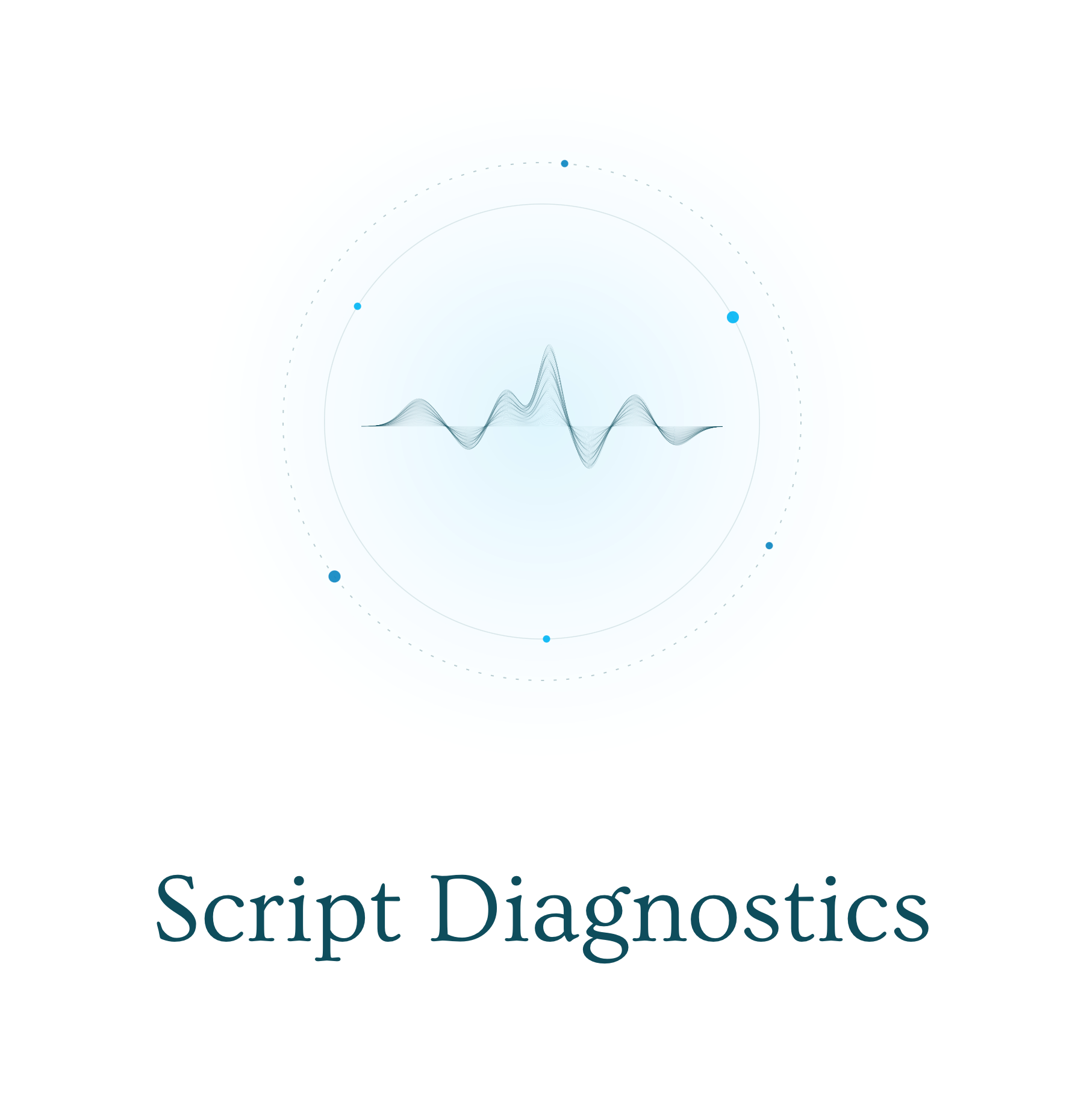 Blue circular graphic with a waveform at the center, surrounded by concentric circles and dotted lines, used as a logo for Script Diagnostics.