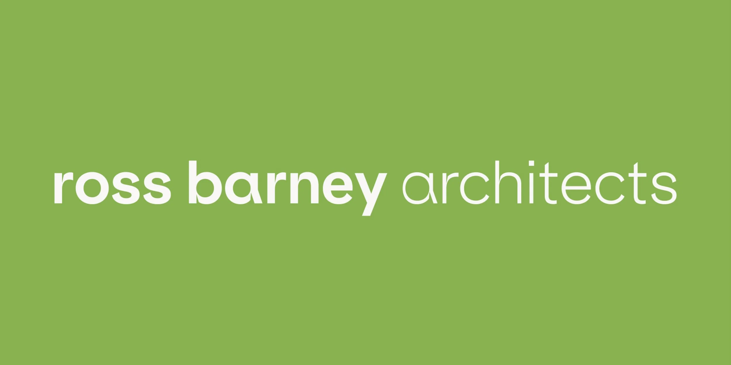 Green background with white text reading 'ross barney architects'.