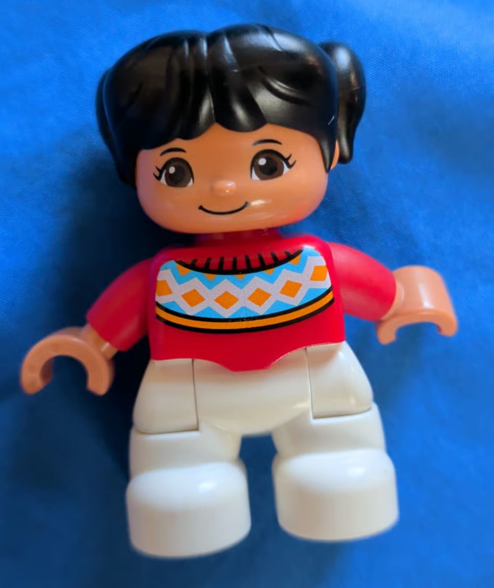 Duplo Girl Minifig with Pigtails and Diamonds on Shirt